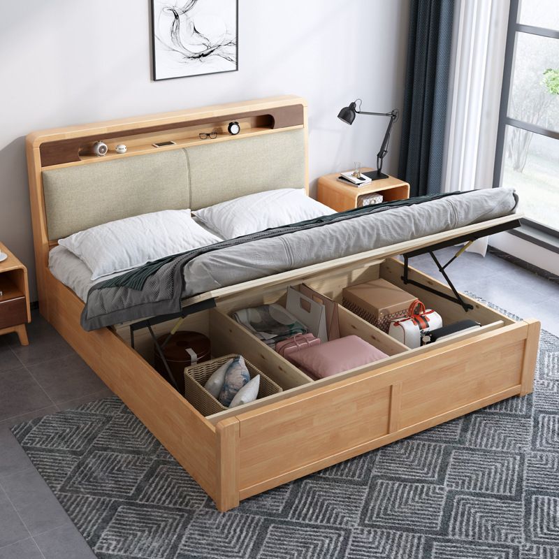 Upholstered Headboard Standard Bed Wood and Upholstered Bed Frame Natural