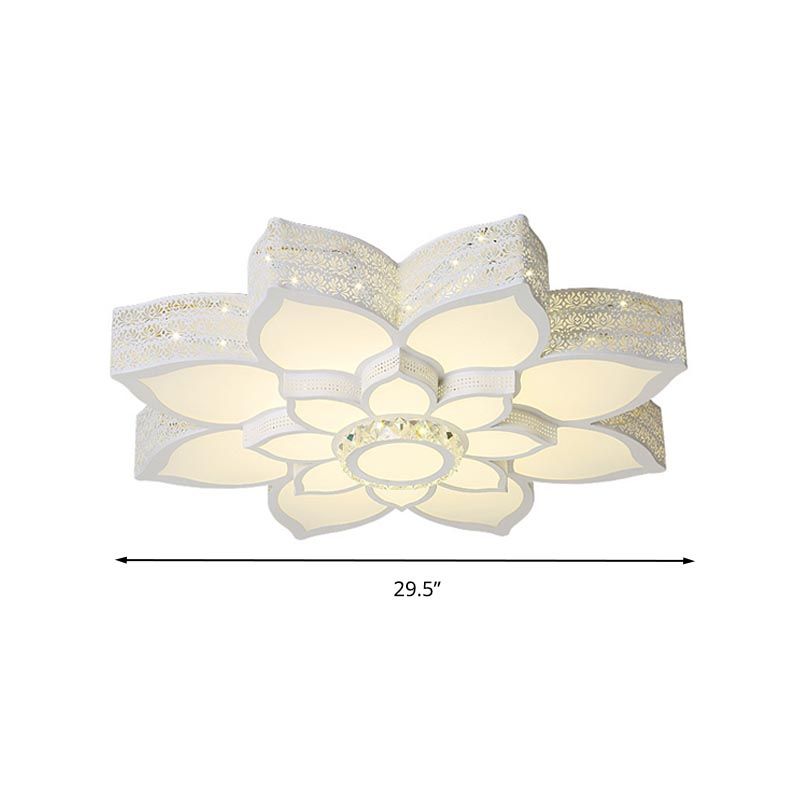Lotus Faceted Crystal Flush Mount Light Fixture Simple White 23.5"/29.5"/35.5" W LED Ceiling Light in Warm/White Light