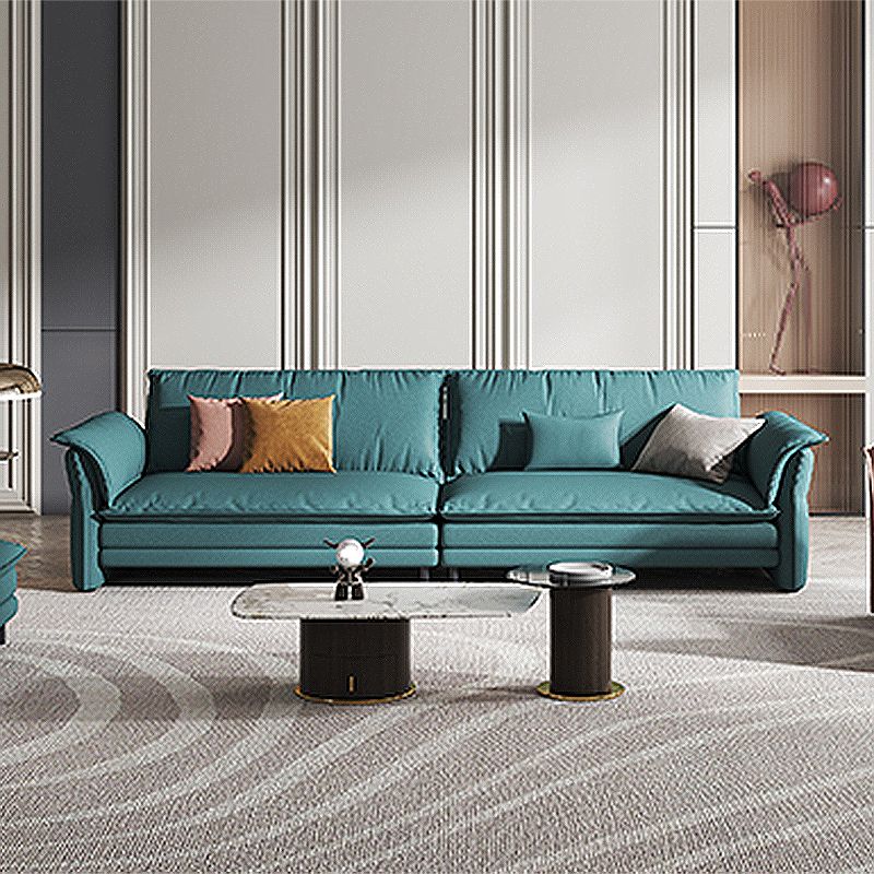 Contemporary Living Room Faux Leather Sofa Green Stain-Resistant Couch