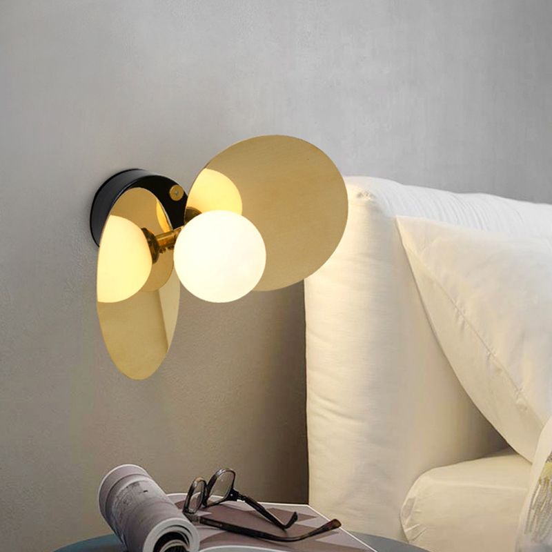 Ball Mini Milk Glass Wall Light Postmodern 1 Bulb Gold Wall Lamp Fixture with Reflective Shields