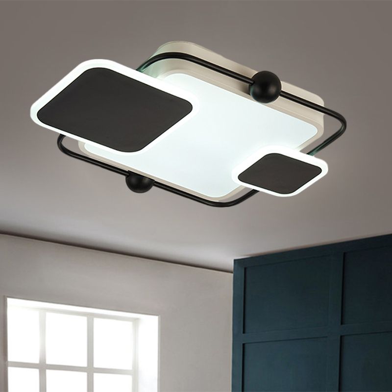 Metallic Rectangular Ceiling Light Modernist Black/Gold and Black LED Flush Mount in Warm/White Light, 19.5"/23.5" Long