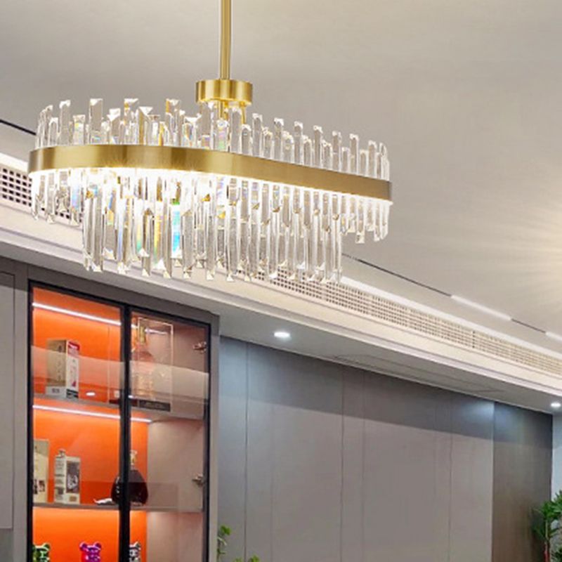 Contemporary LED Metal Pendant Light with Crystal Shade for Living Room