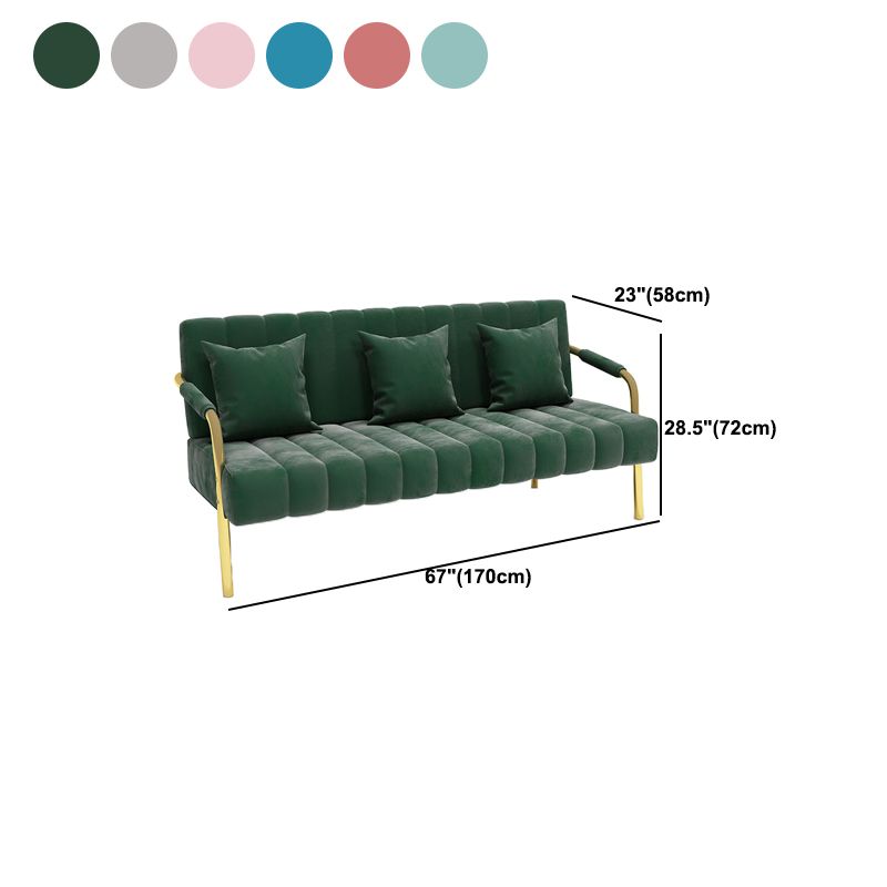 28.34" High Velvet Sofa with 3 Pillows Square Arm Sofa for Living Room