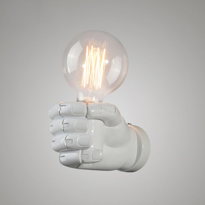 Resin Fist Wall Mounted Light Artistry 1-Bulb Wall Sconce in White/Black/Distressed Wood for Restaurant