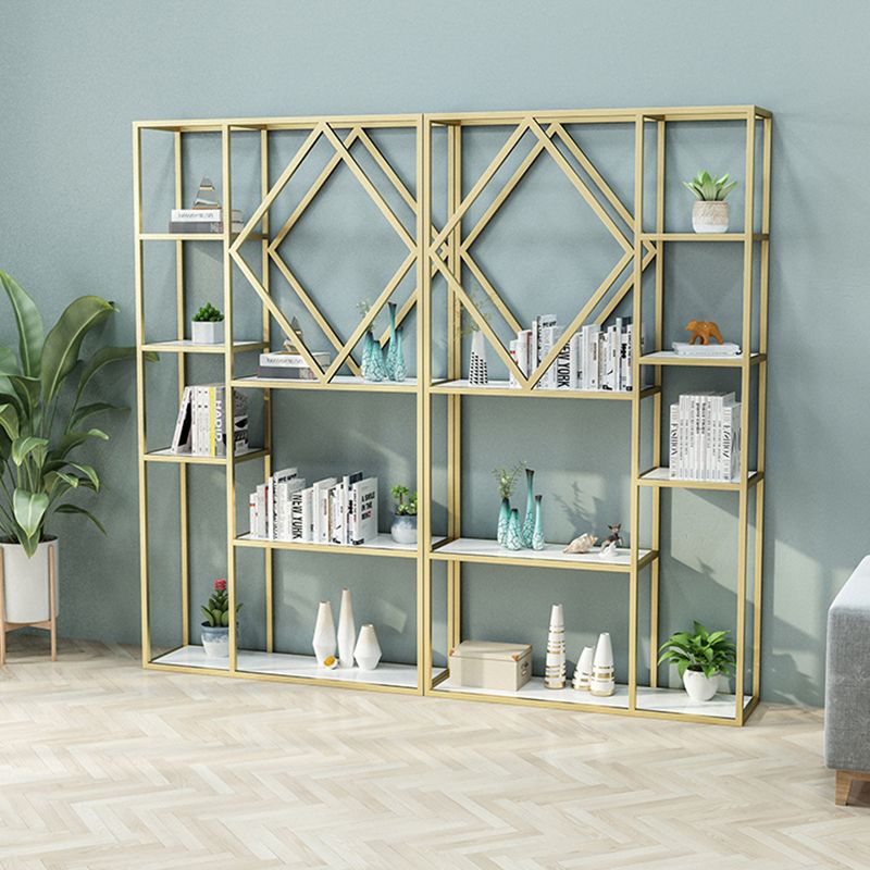 Modern Bookcase Gold Metal Open Back Shelf Bookcase with Shelves for Living Room