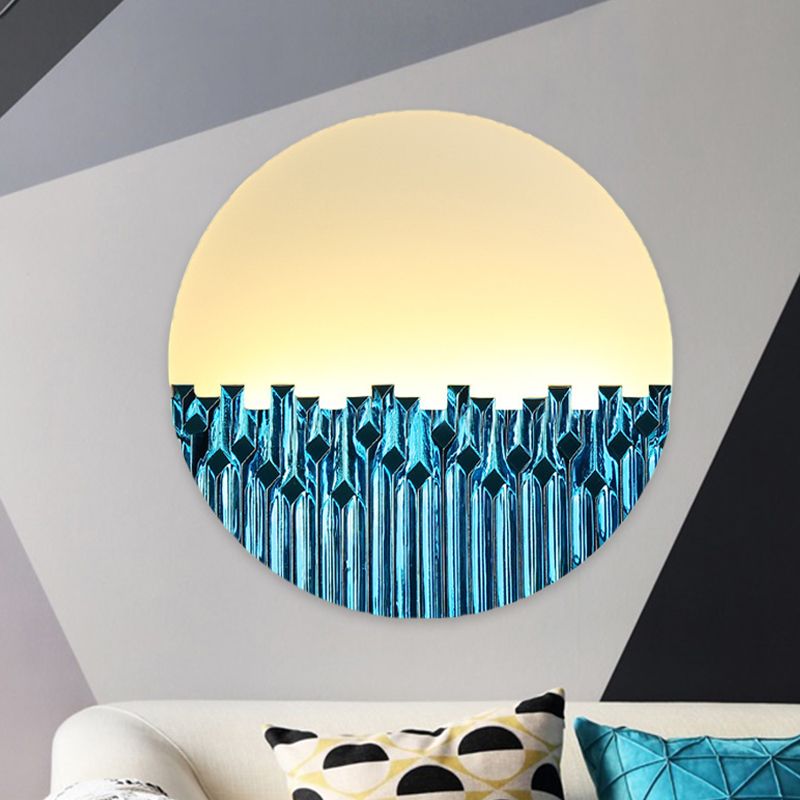 LED -Korridorwand Lampe Chinesische Stil Blau/Silber Metallic Oberflächen gemustertes Wandlicht mit runden Acrylschatten