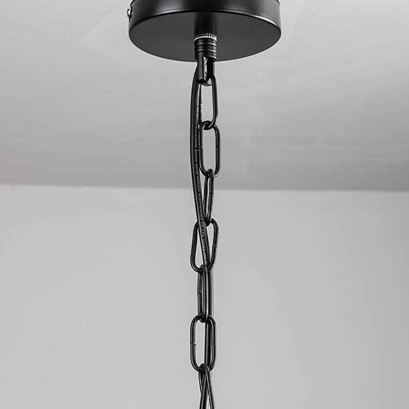 Black Metal Island Light Fixture Industrial Cylinder LED Hanging Lamp with Glass Shade