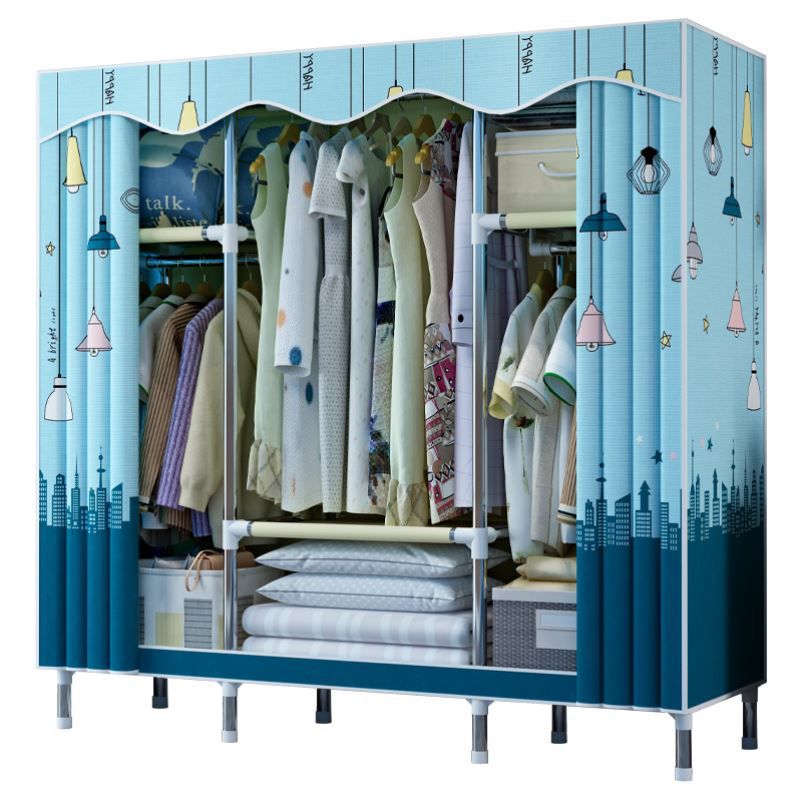 Modern Style Wardrobe Metal 1-Door Wardrobe Closet with Cloth Rod