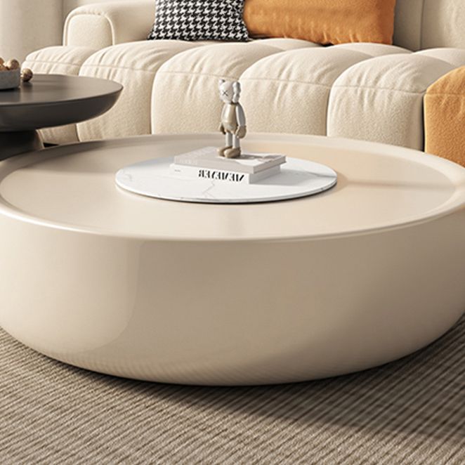Contemporary Round Cream Coffee Table Set with Storage Drawer