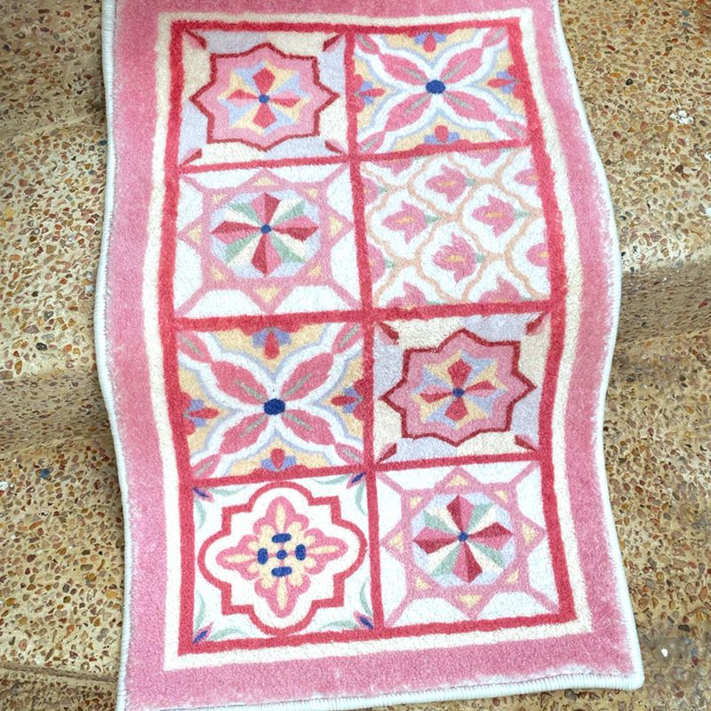 Roze bloem tapijten polyester Noordse vloerkleed niet-slip achterste tapijt voor huisdecoratie