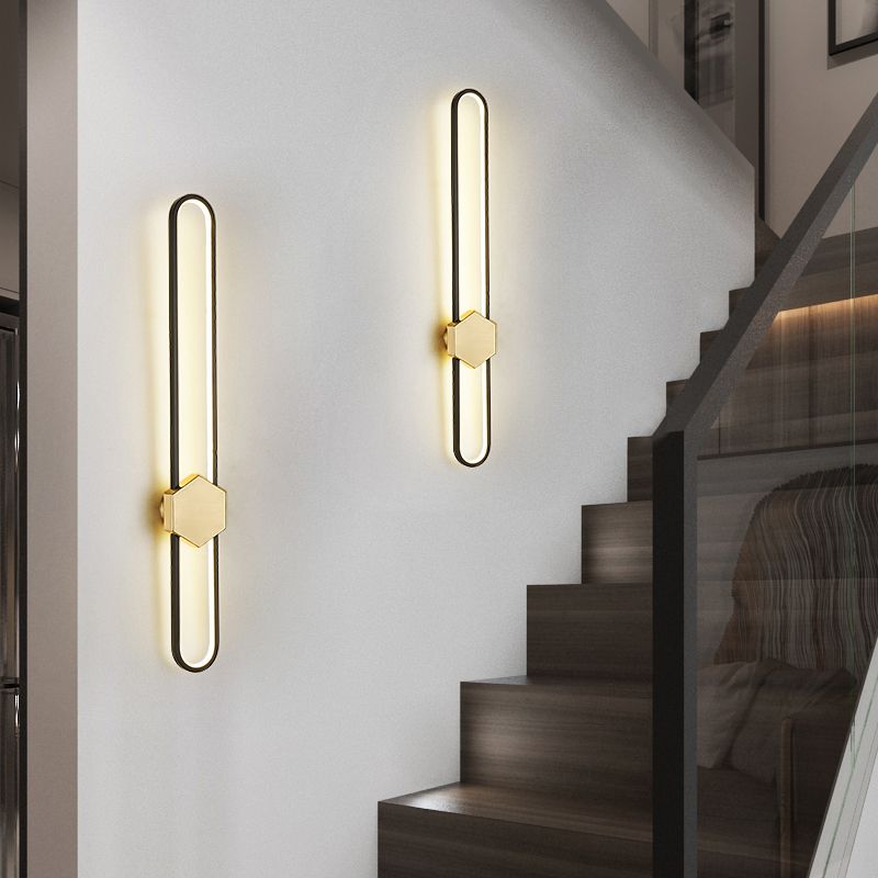 Metal Oval Shape Wall Light Modern Style 1 Light Wall Mount Fixture