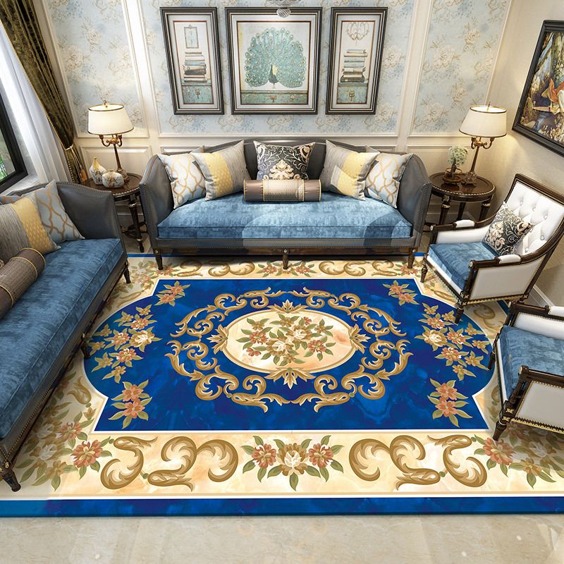 Stylish Traditional Carpet Medallion Print Polyester Area Rug Anti-Slip Area Rug for Home Decor