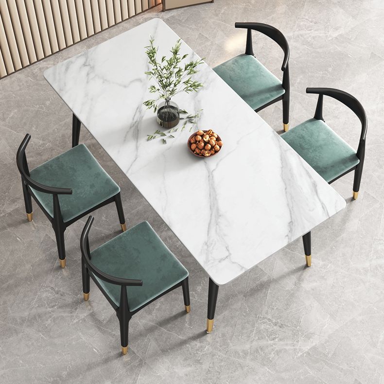 Sintered Stone White Dining Table Glam Style 4 Legs Table for Dining Room