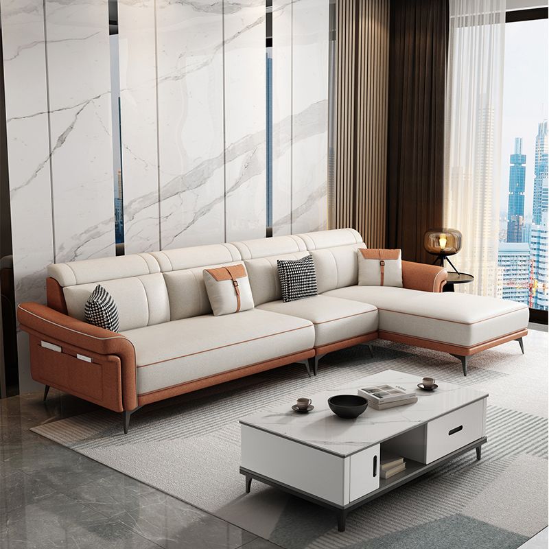 Faux Leather 4-Seater Sectional with Flared Arms and Storage for Living Room