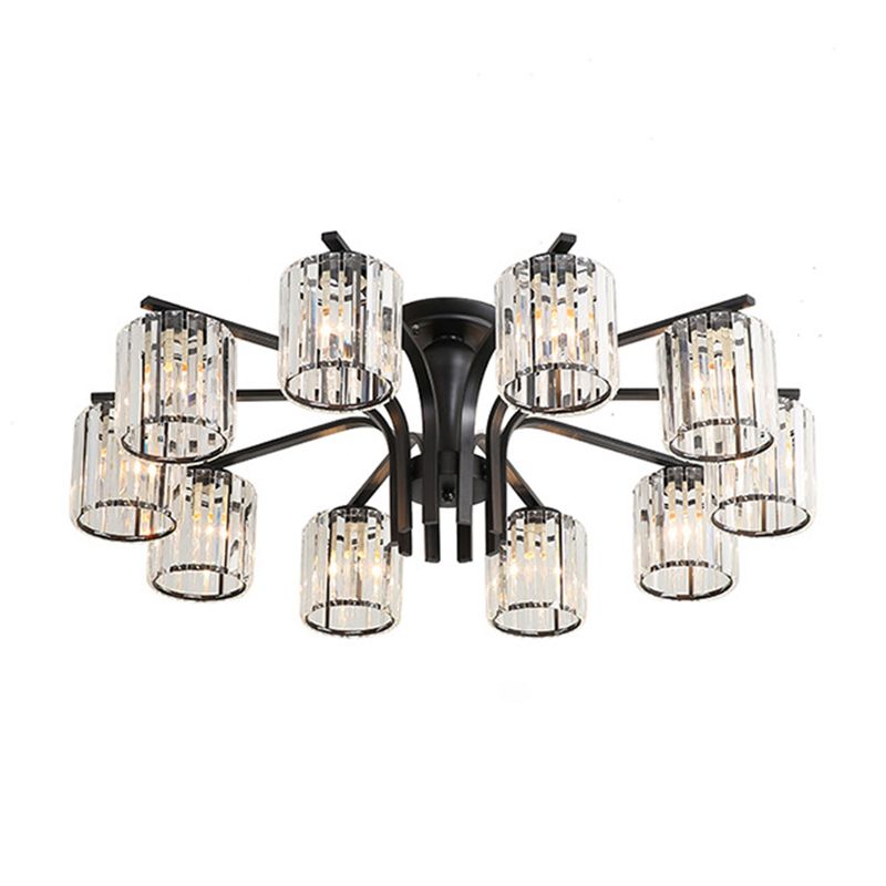 Contemporary Cylinder Flush Light Crystal Flush Mount Ceiling Fixture in Black