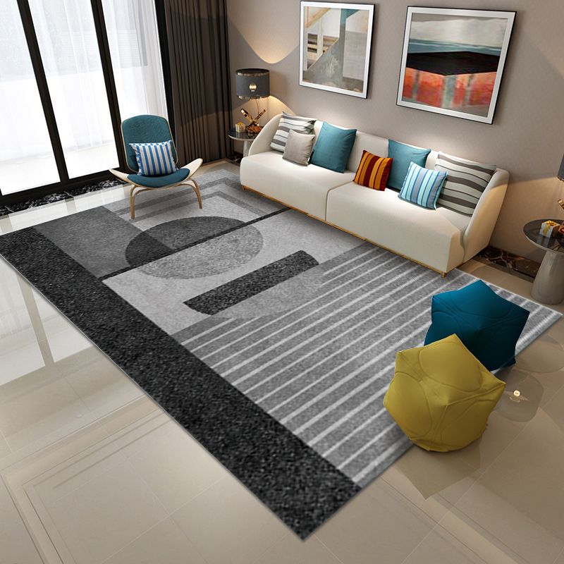 Orange Nordic Rug Polyester Color Block Rug Non-Slip Backing Rug for Living Room