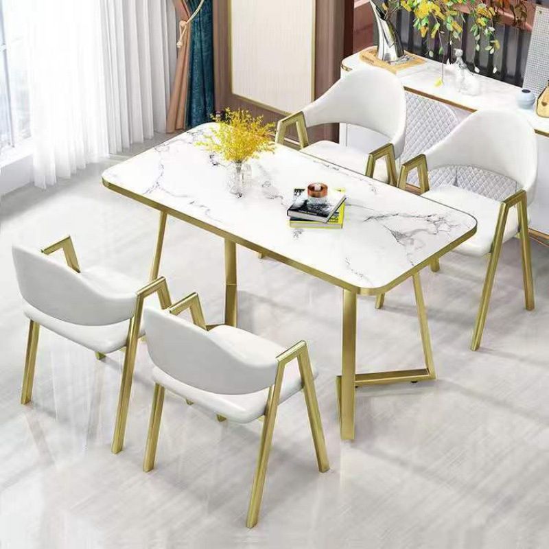 Dinner Room Dining Table Kitchen Luxury Stone Metal Base Dining Table
