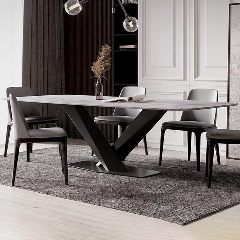 Modern Stone Top White Rectangular Dining Table with Black X-Base