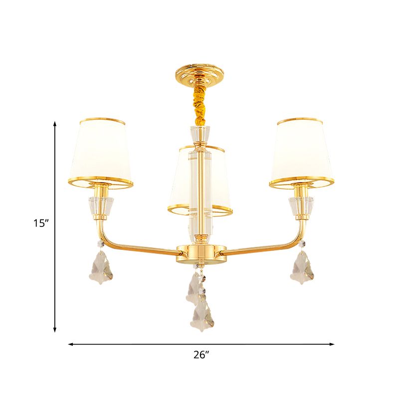 3-head kroonluchter verlichtingsarmatuur postmoderne slaapkamer hangende lamp met kegel opaal glazen schaduw in goud