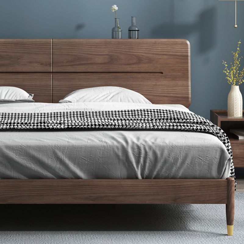 Mid-Century Modern Solid Wood Bed with Rectangular Headboard Bed Frame