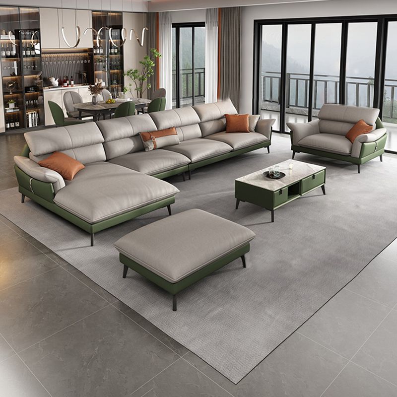 Pillow Arms Contemporary Stain-Resistant Faux Leather Sofa & Chaise