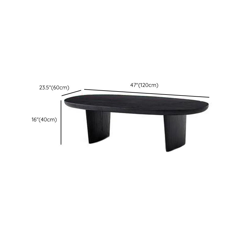 Scandinavian Oval Wood Coffee Table 15.75"H 2 Legs Cocktail Table
