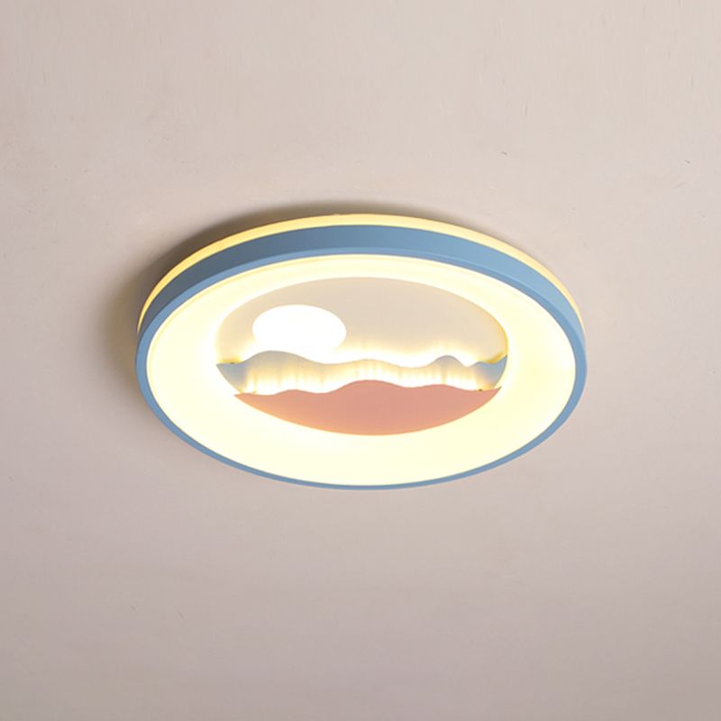 Ronde acrylspoeling Lichte bevestiging met zonsondergangontwerp Noordse LED roze/blauwe spoelmontage Lamp voor kinderslaapkamer