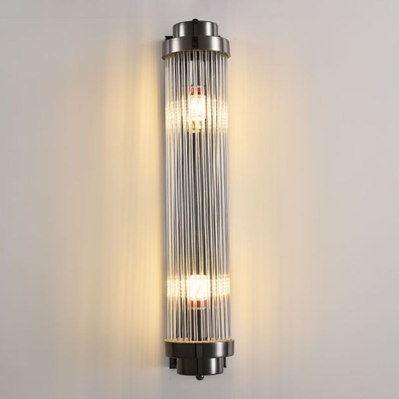 2 - Light Flush Mount Metal and Crystal Post Modern Wall Sconce in Black / Gold