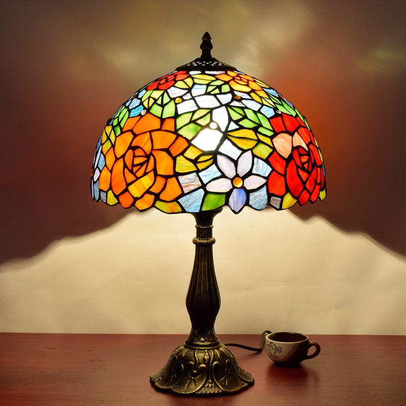 1��Head Table Lamp Decorative Dome Shade Stained Glass Nightstand Light for Living Room