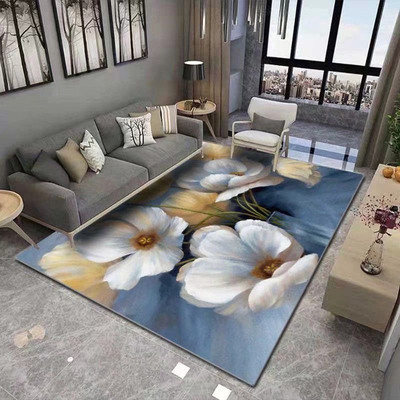 Zone de salon blanc tapis moderne de fleurs modernes tapis en polyester sans glissement