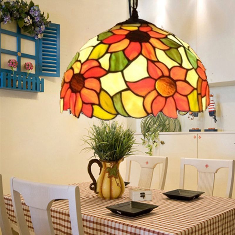 Baroque Stained Art Glass Hanging Lamp Kit Bowl Shape Ceiling Pendant Light for Hallway