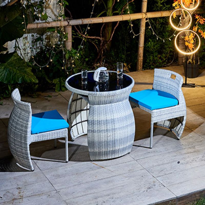 Boho Style Wicker Bistro Set 3 Pieces Round Glass Top Bistro Set