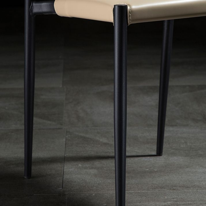 Modern Armless Backrest Leather Chair with Metal Legs for Dining Room
