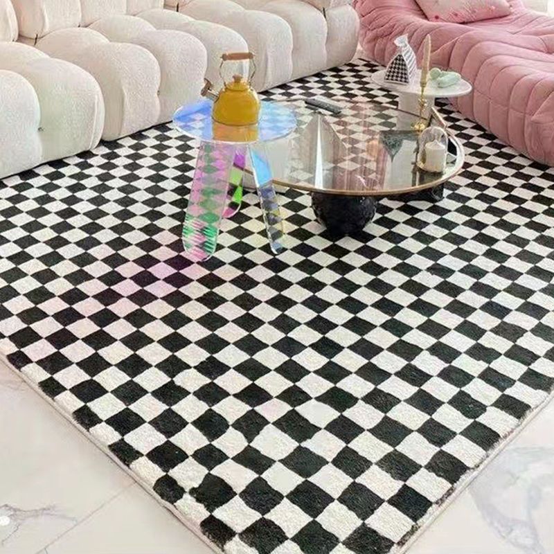 Green Chessboard Print Rug Polyester Simple Rug Washabe Rug for Living Room