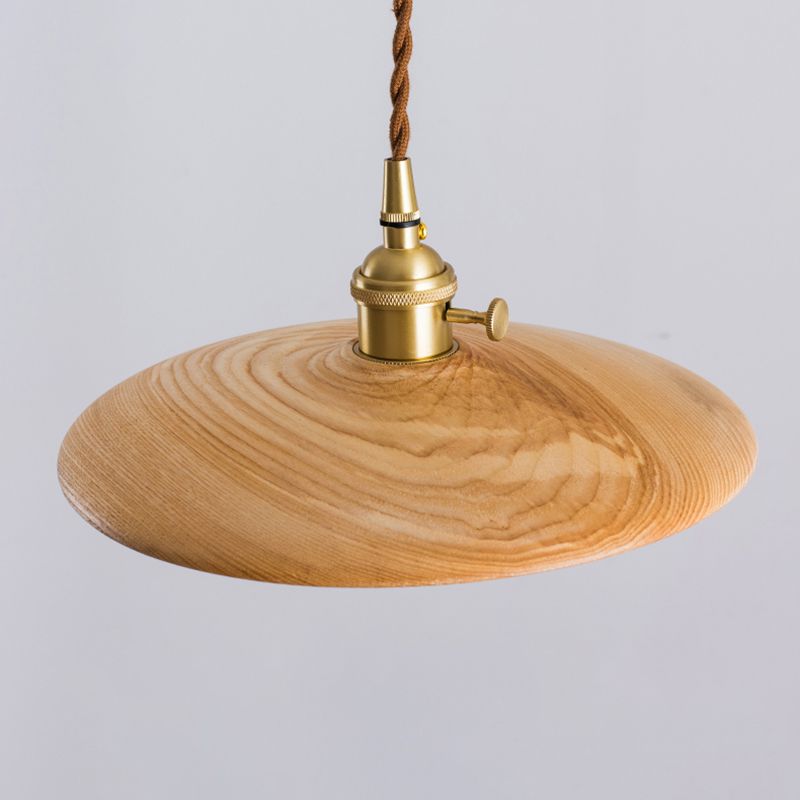 1 Light Pot Cover Hanging Pendant Modern Style Wood Hanging Lighting for Bedroom