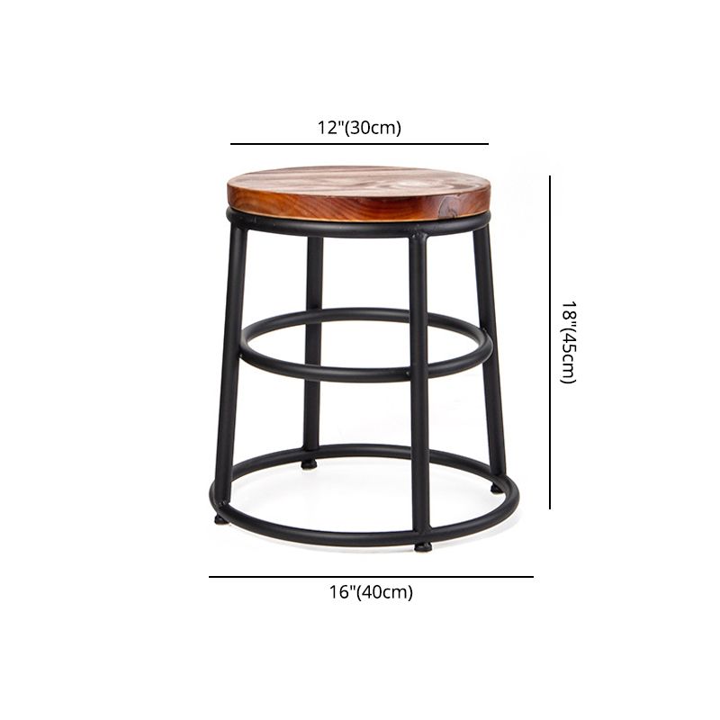 Industrial Armless Barstools Wooden Round Seat Counter Height Stools in Black