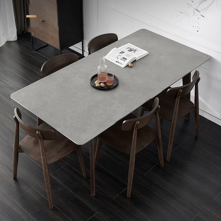 Brown Rectangular Sintered Stone Dining Table Modern Furniture with 4 Legs Wood Base
