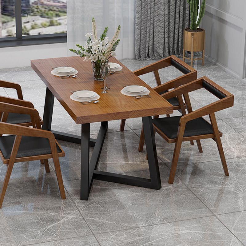 Industrial Brown Wood Top Table Indoor Rectangle Table with Metal Base