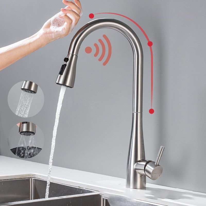 Touch Sensor Spray Kitchen Faucet Stainless Steel Swivel Spout with Pull Down Sprayer