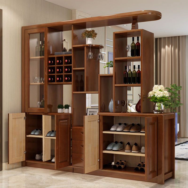 Solid Wood Modern Bar Pulls Accent Cabinet with Doors and Drawers