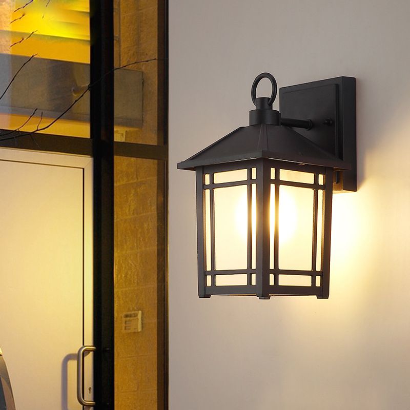Geometric Shape Glass Wall Mount Light Industrial Style 1-Light Wall Light Sconce in Black
