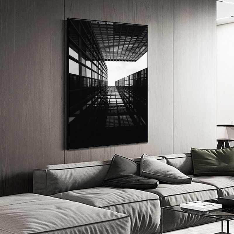 Contemporary Style Tall Building Canvas Light Color Textured Art Print for Dining Room