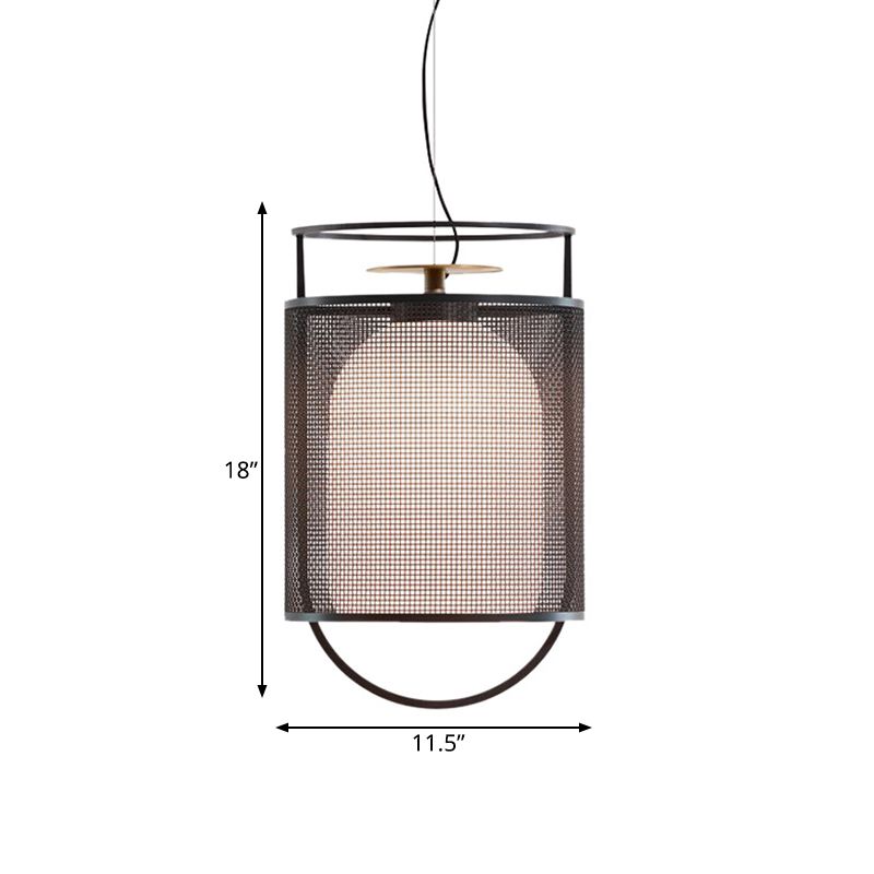 Black Half Capsule Drop Pendant Modern Single Milk Glass Shade Ceiling Light with Mesh Screen