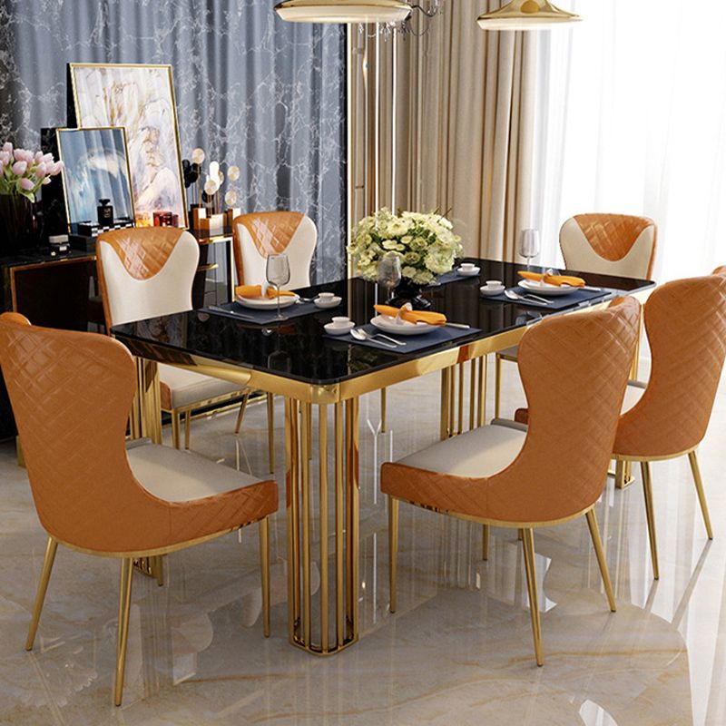 Faux Leather Kitchen Dining Chair Glam Upholstered Dining Chair with Metal Legs