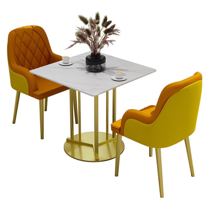Metal Base Dining Table Glam Style White Stone Top Dining Table for Living Room
