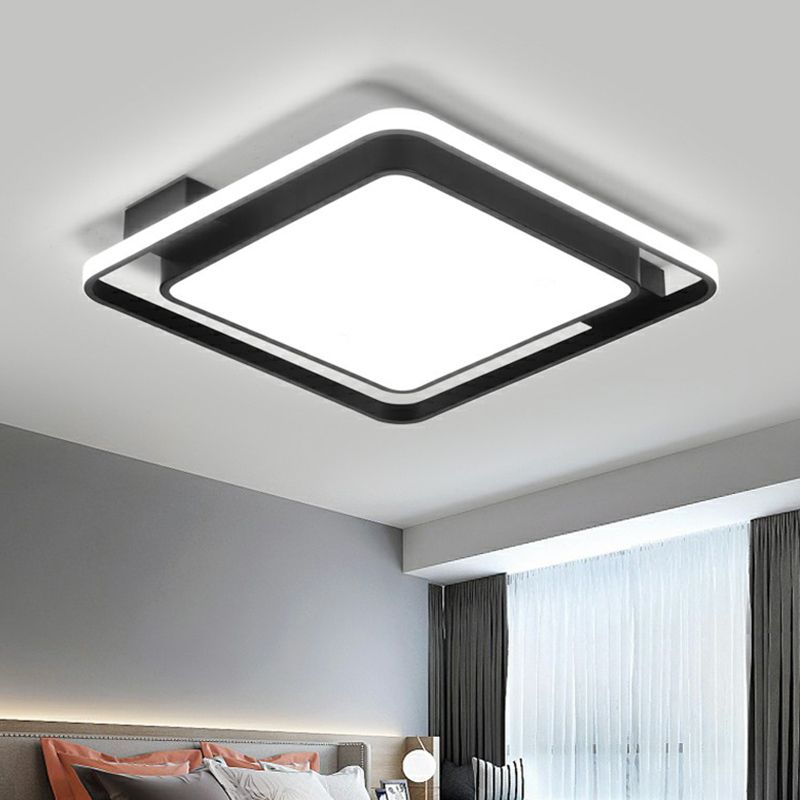 Black Square Ceiling Light Fixture Simple Metal LED Flush Mount with Acrylic Diffuser