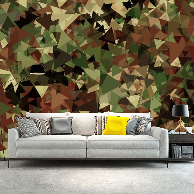 Camo Triangle Wall Paper Murals Modern Non-Woven Cloth Wall Covering in Army Green