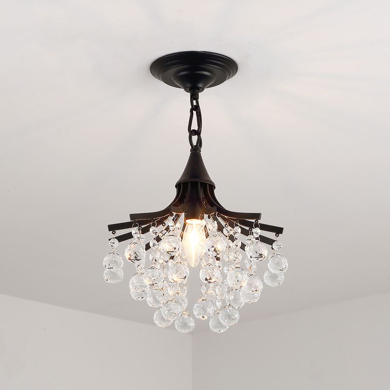 Metal Branch Semi Flush Mount Lighting Rural 1 Head Hallway Crystal Ceiling Light Fixture