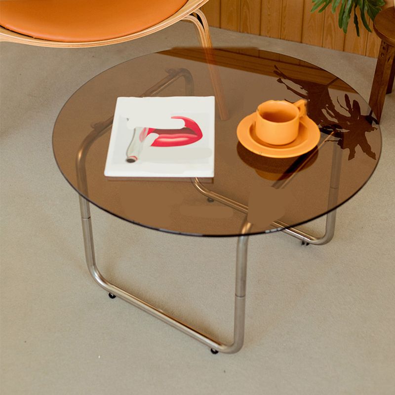 Modern Glass Coffee Table Round  Sled Coffee Table for Living Room