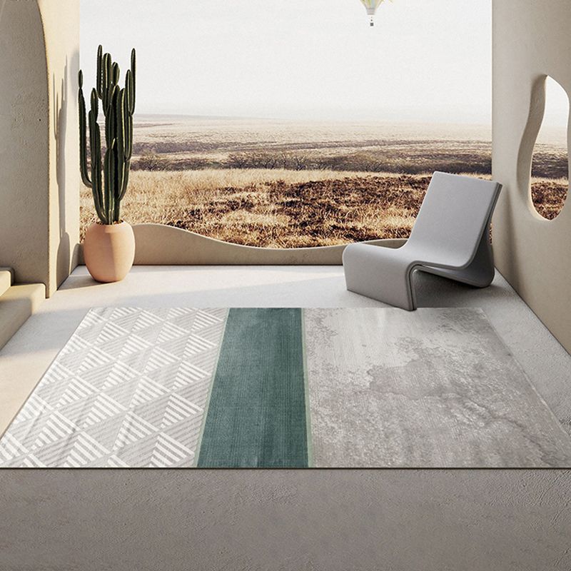 Green Living Room Area Carpet Color-Blcked Polyester Area Rug Stain Resistant Rug